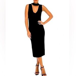 B Collection By Bobeau Raine Ruffle Choker Neck Midi Dress